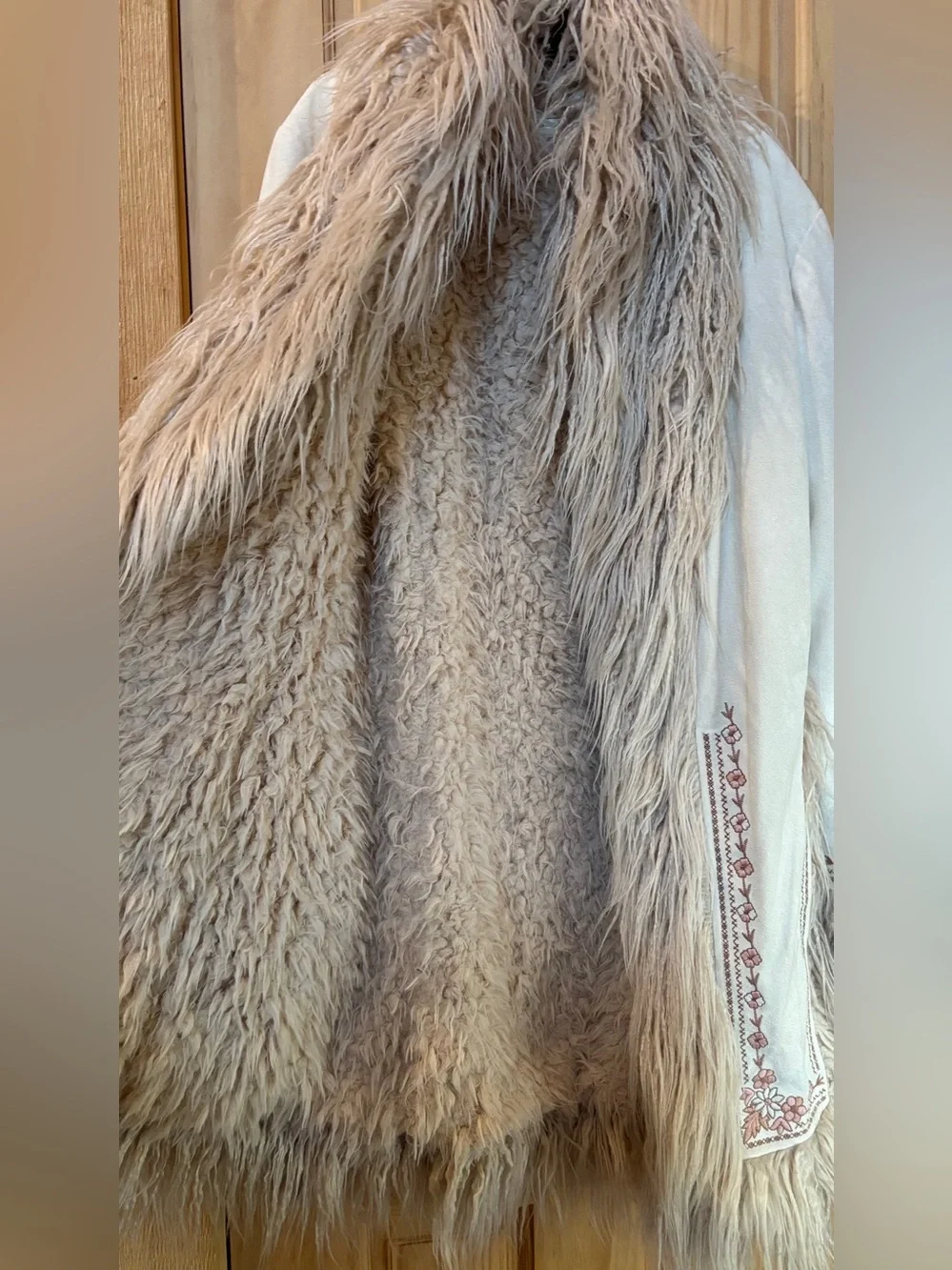 Spell & The Gypsy ‘Joplin’ Embroidered Penny Lane Faux Fur Trim Coat Sand Sable